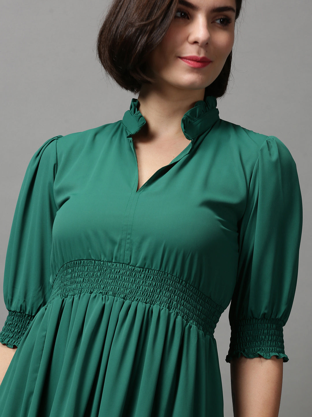 Women's Green Printed Fit and Flare Dress