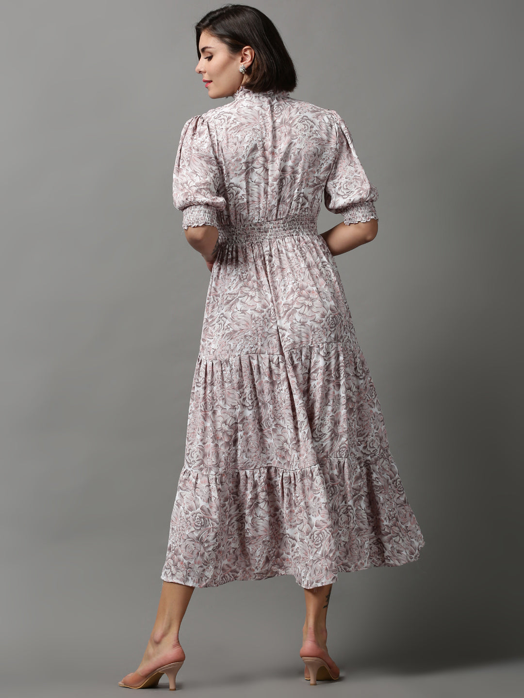 Women's Grey Printed Fit and Flare Dress