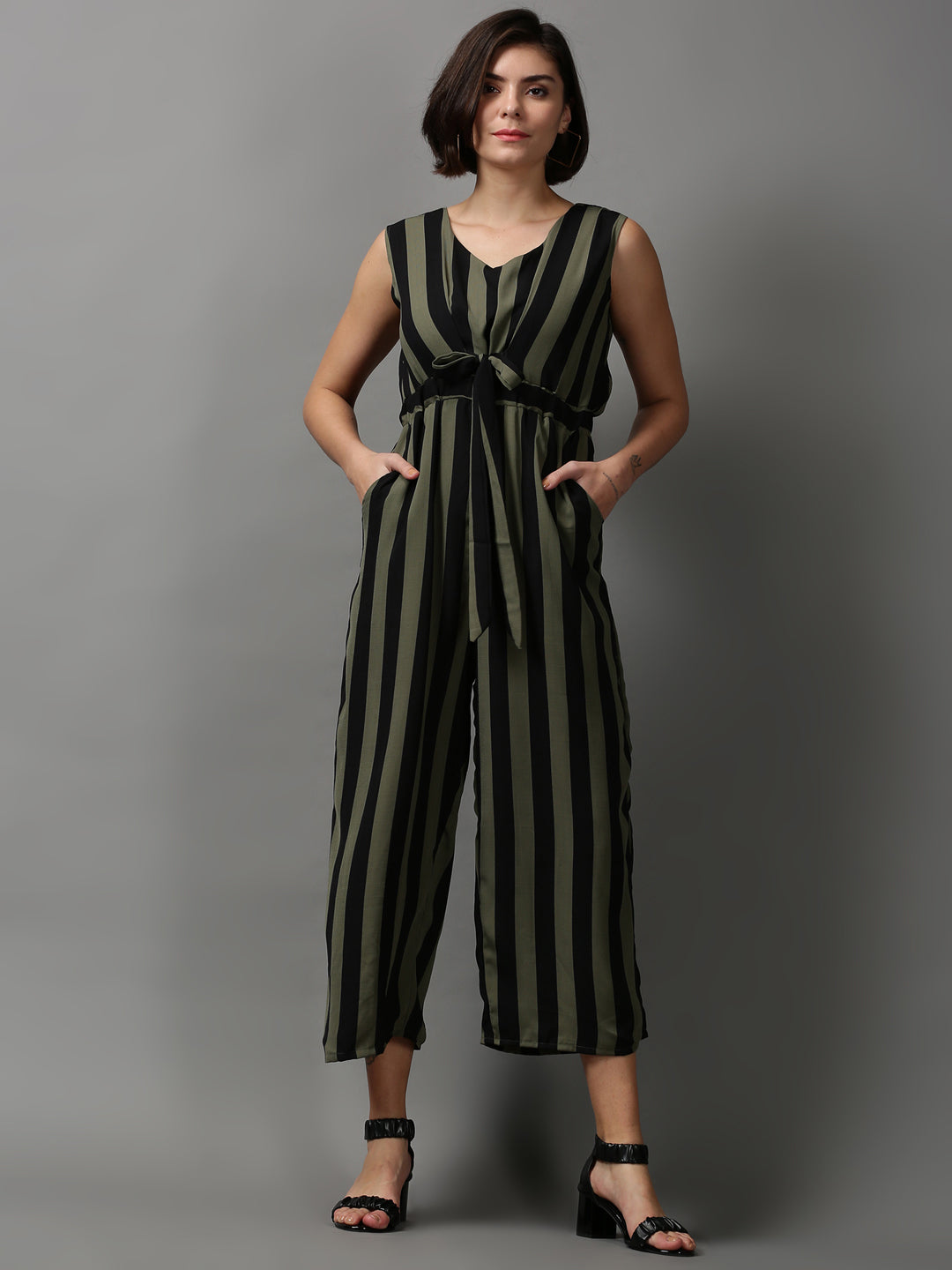 Women's Green Striped Jumpsuit