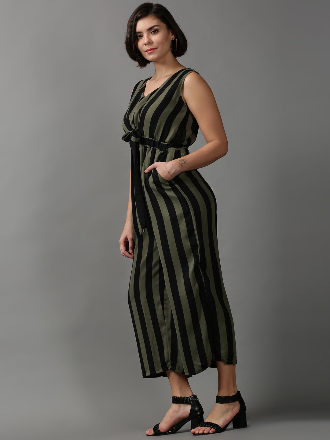 Women's Green Striped Jumpsuit