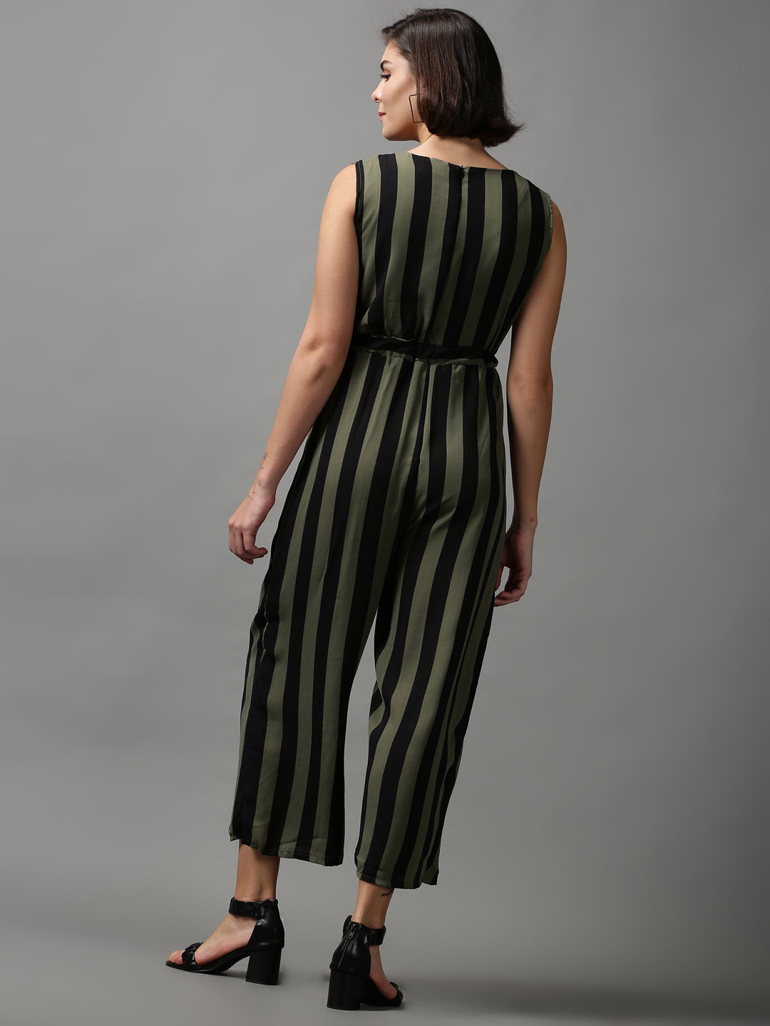 Women's Green Striped Jumpsuit