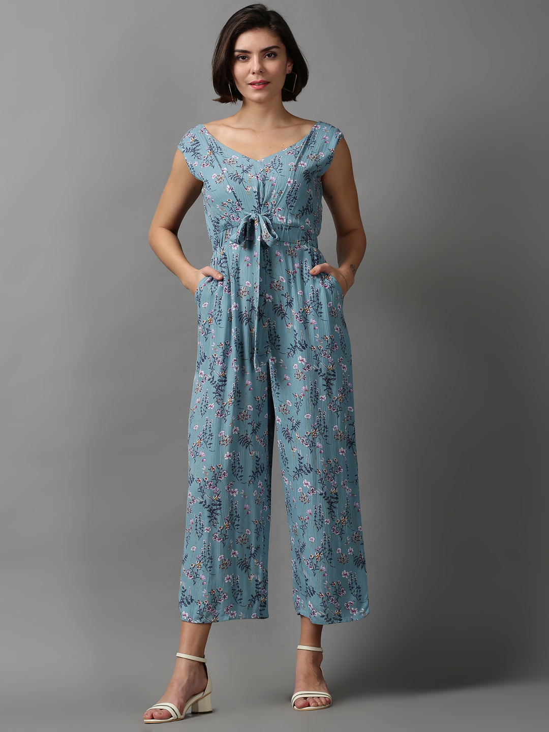 Women's Blue Printed Jumpsuit