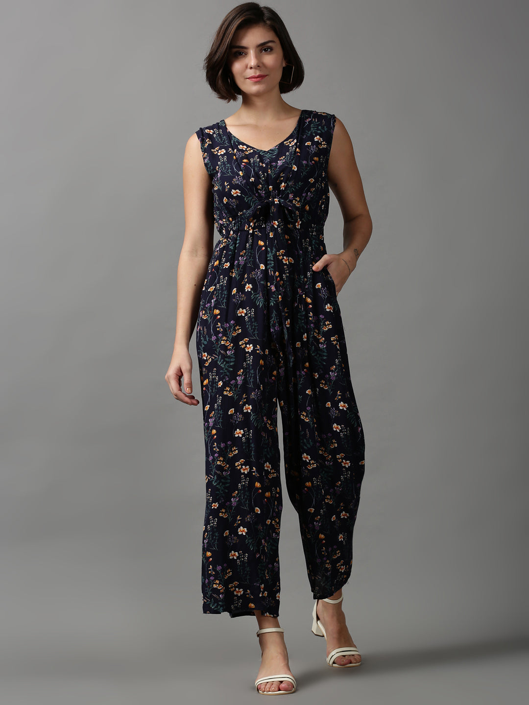 Women's Blue Printed Jumpsuit