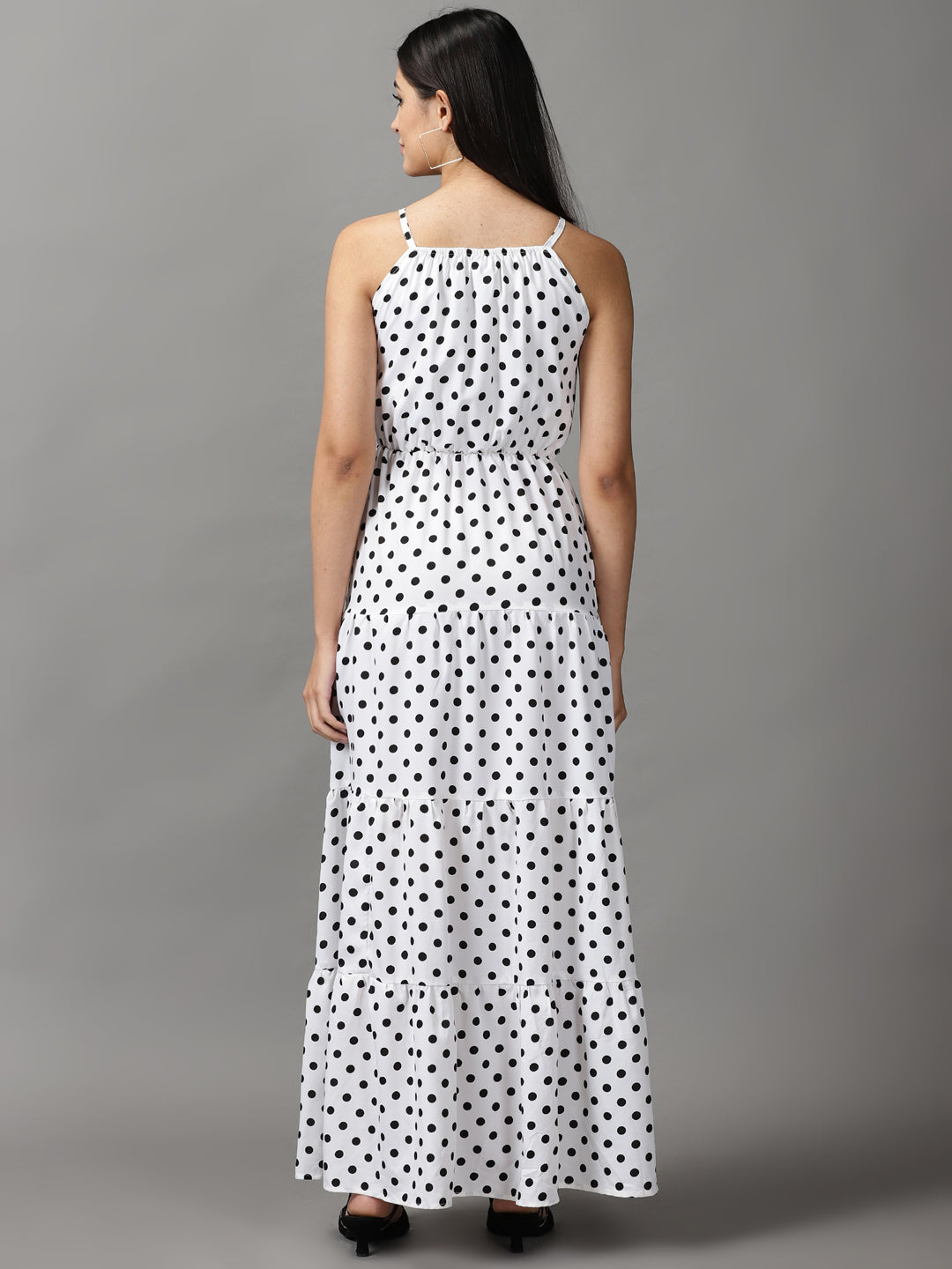 Women's White Polka Dots Fit and Flare Dress