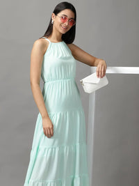 Women's Sea Green Chiffon Fit and Flare Dress