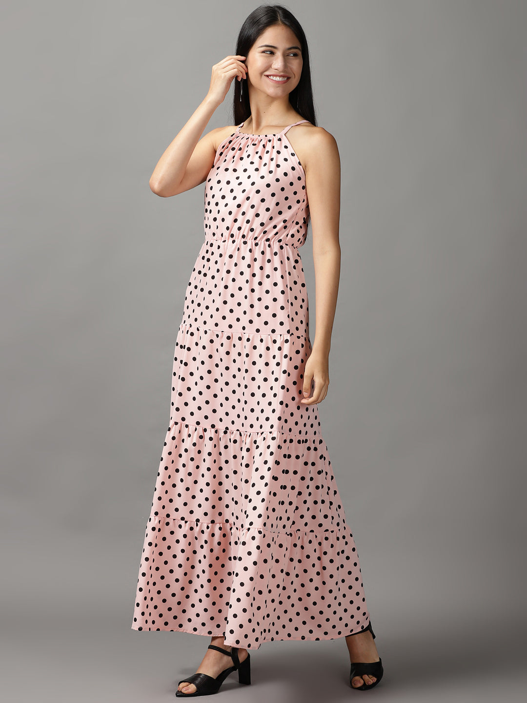 Women's Pink Polka Dots Fit and Flare Dress