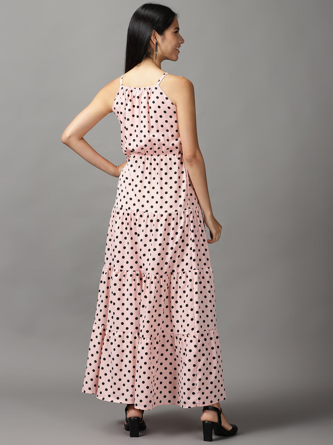 Women's Pink Polka Dots Fit and Flare Dress