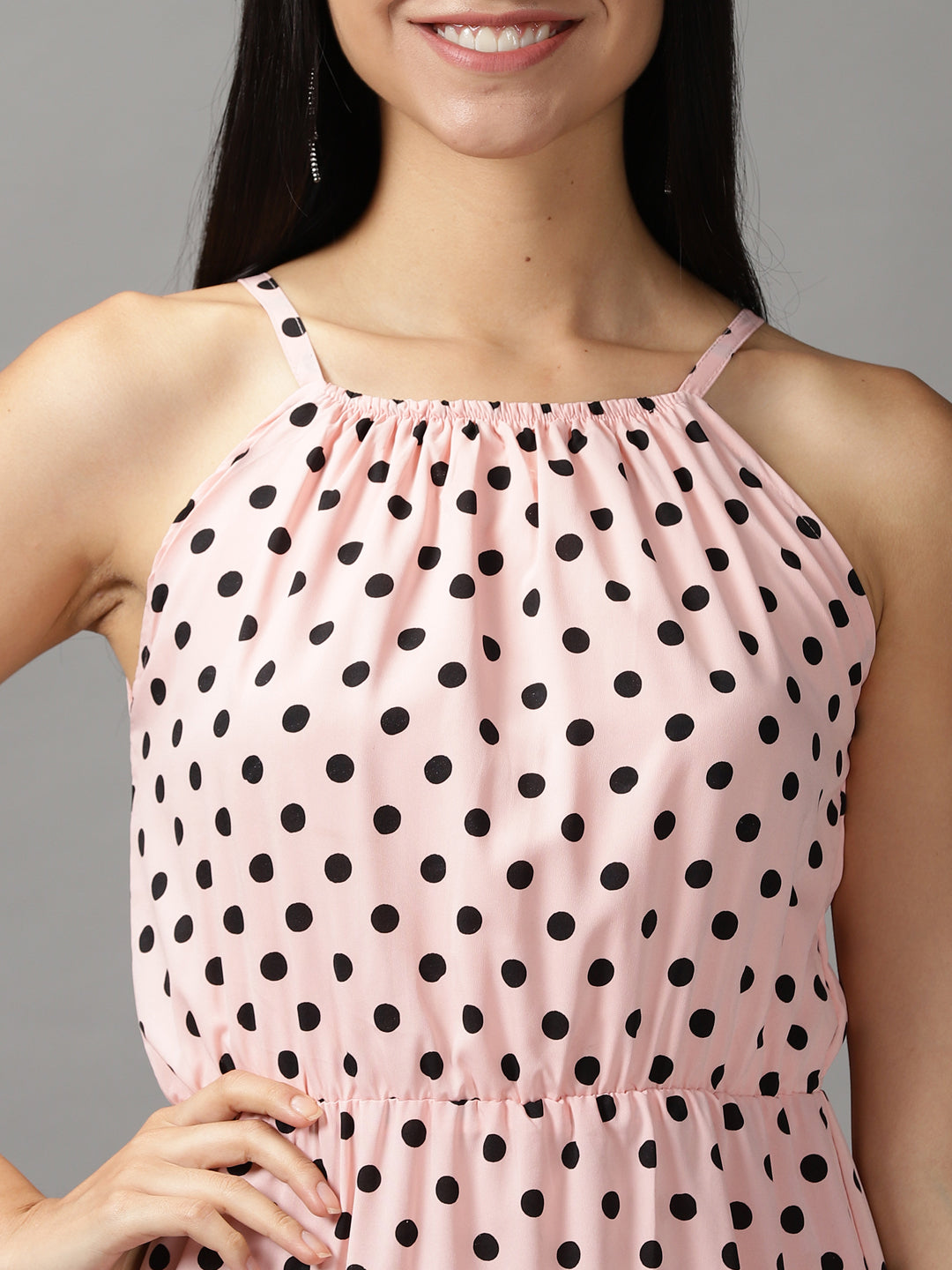 Women's Pink Polka Dots Fit and Flare Dress