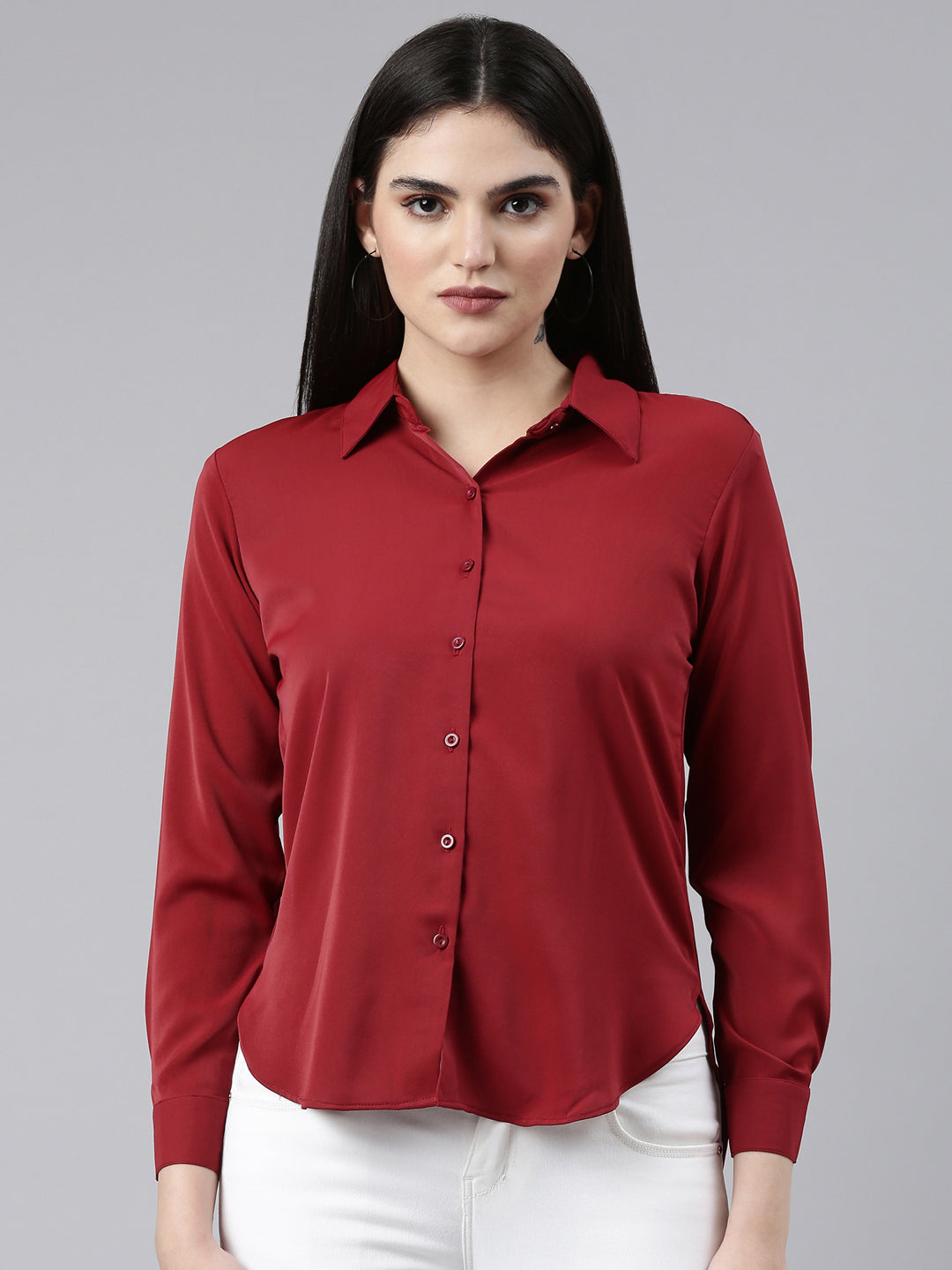 Women Burgundy Solid Shirt