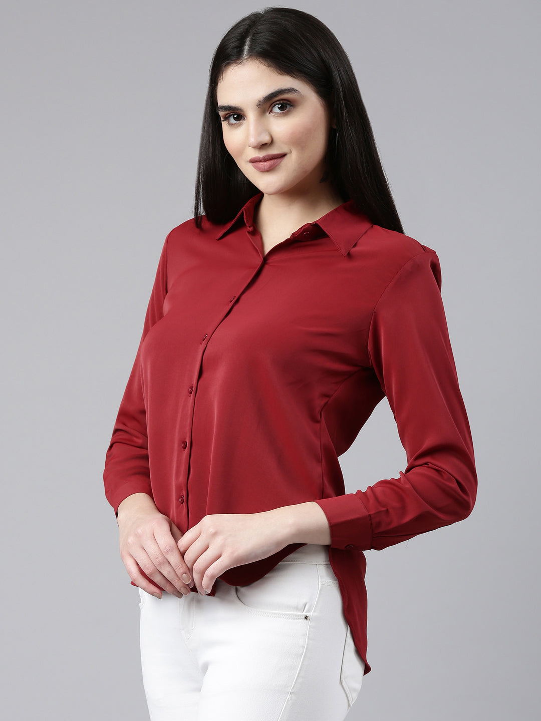 Women Burgundy Solid Shirt