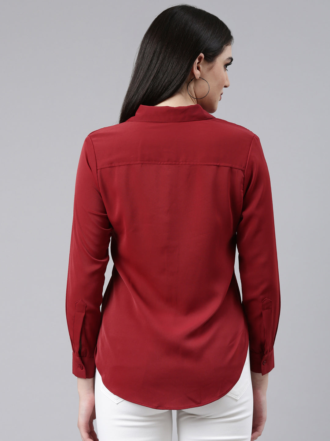 Women Burgundy Solid Shirt