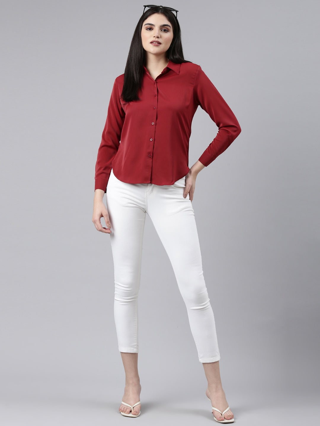 Women Burgundy Solid Shirt