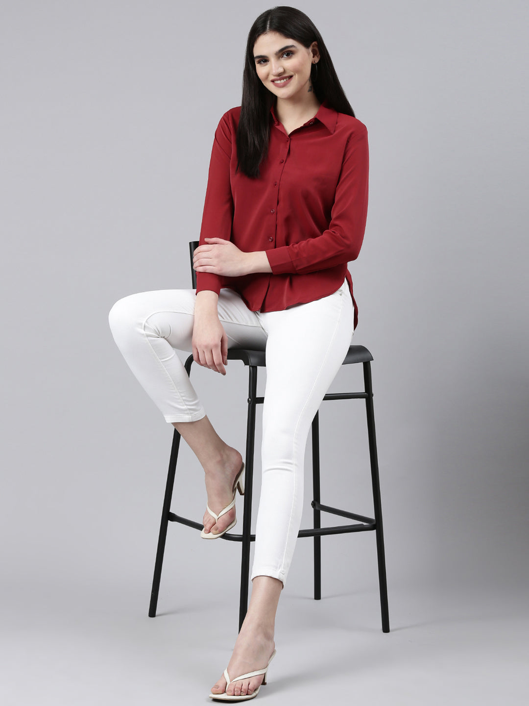 Women Burgundy Solid Shirt