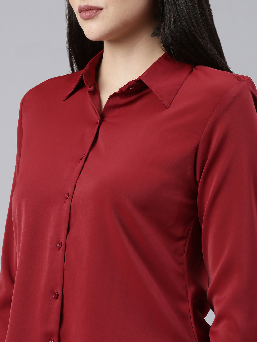 Women Burgundy Solid Shirt