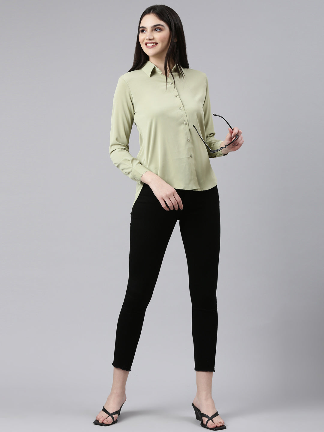 Women Olive Solid Shirt