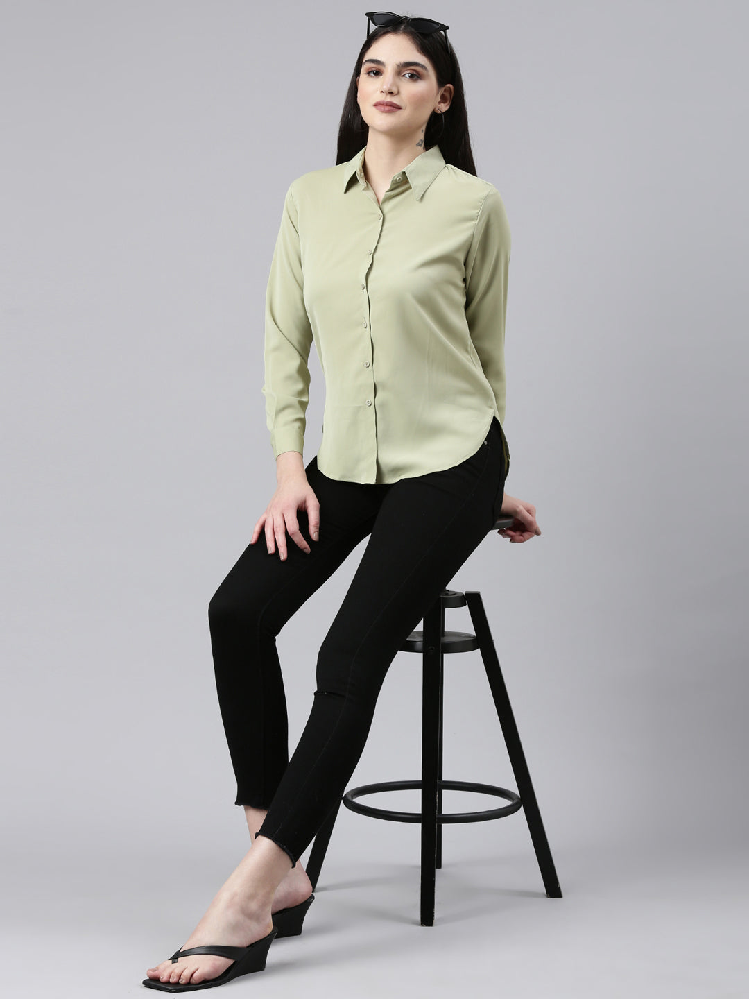 Women Olive Solid Shirt