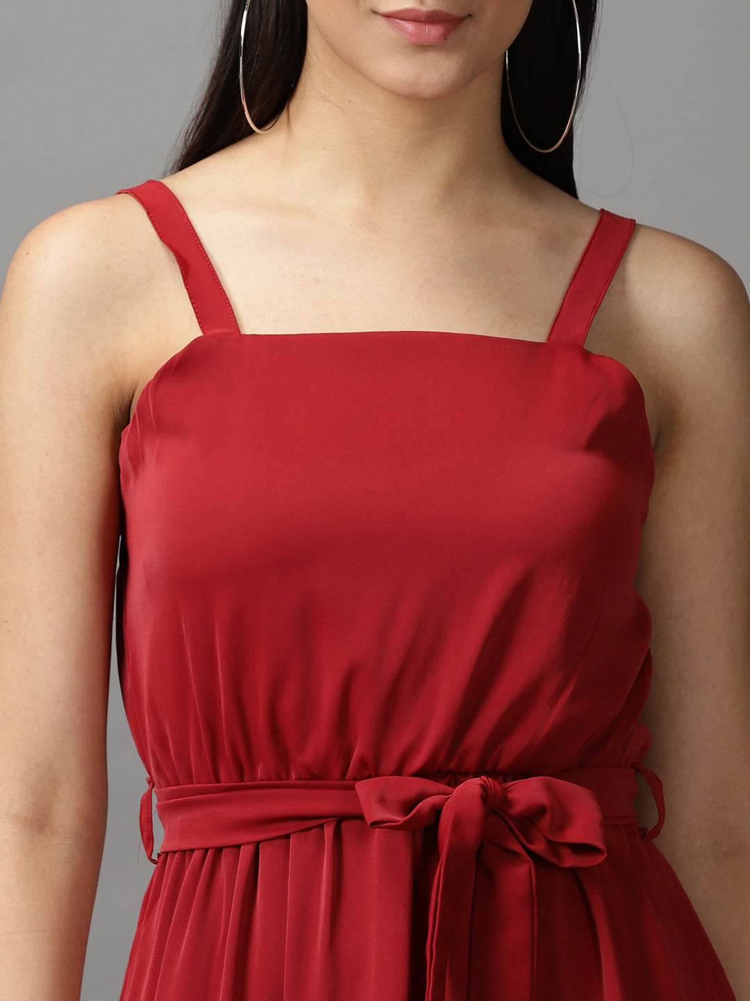 Women's Red Solid Fit and Flare Dress