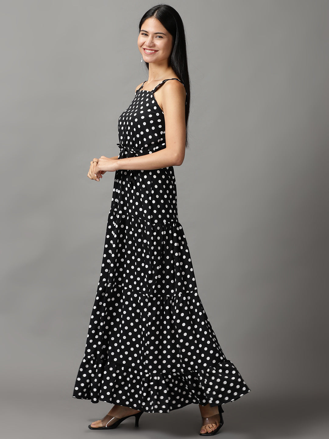 Women's Black Floral Fit and Flare Dress