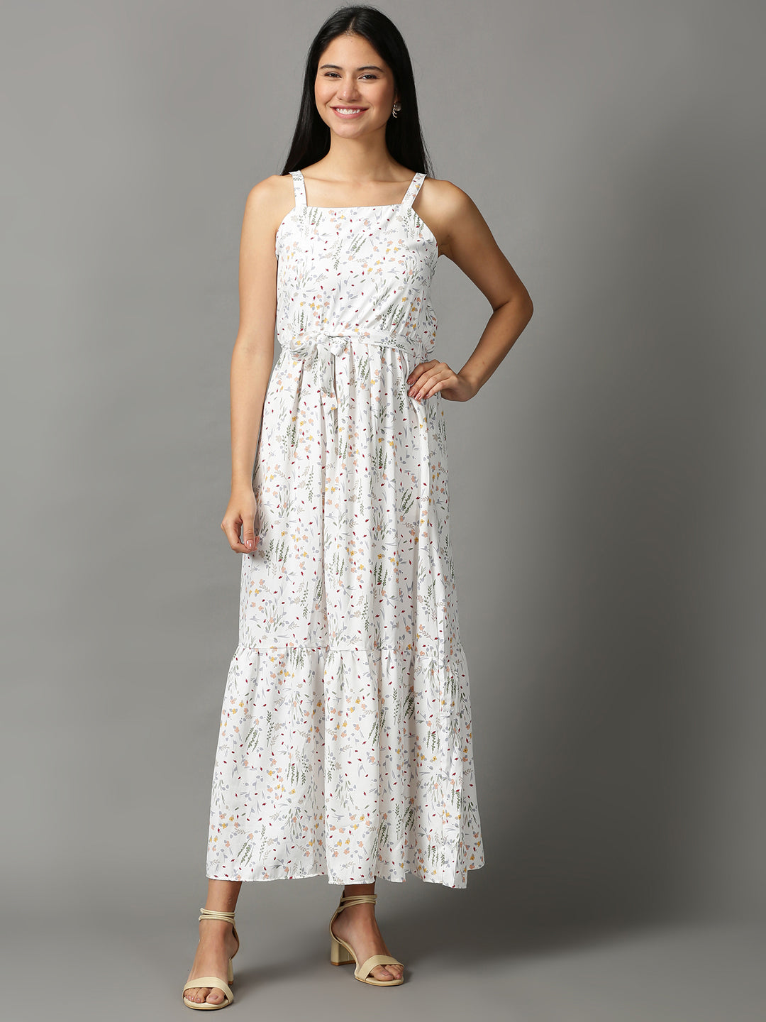 Women's White Printed Fit and Flare Dress