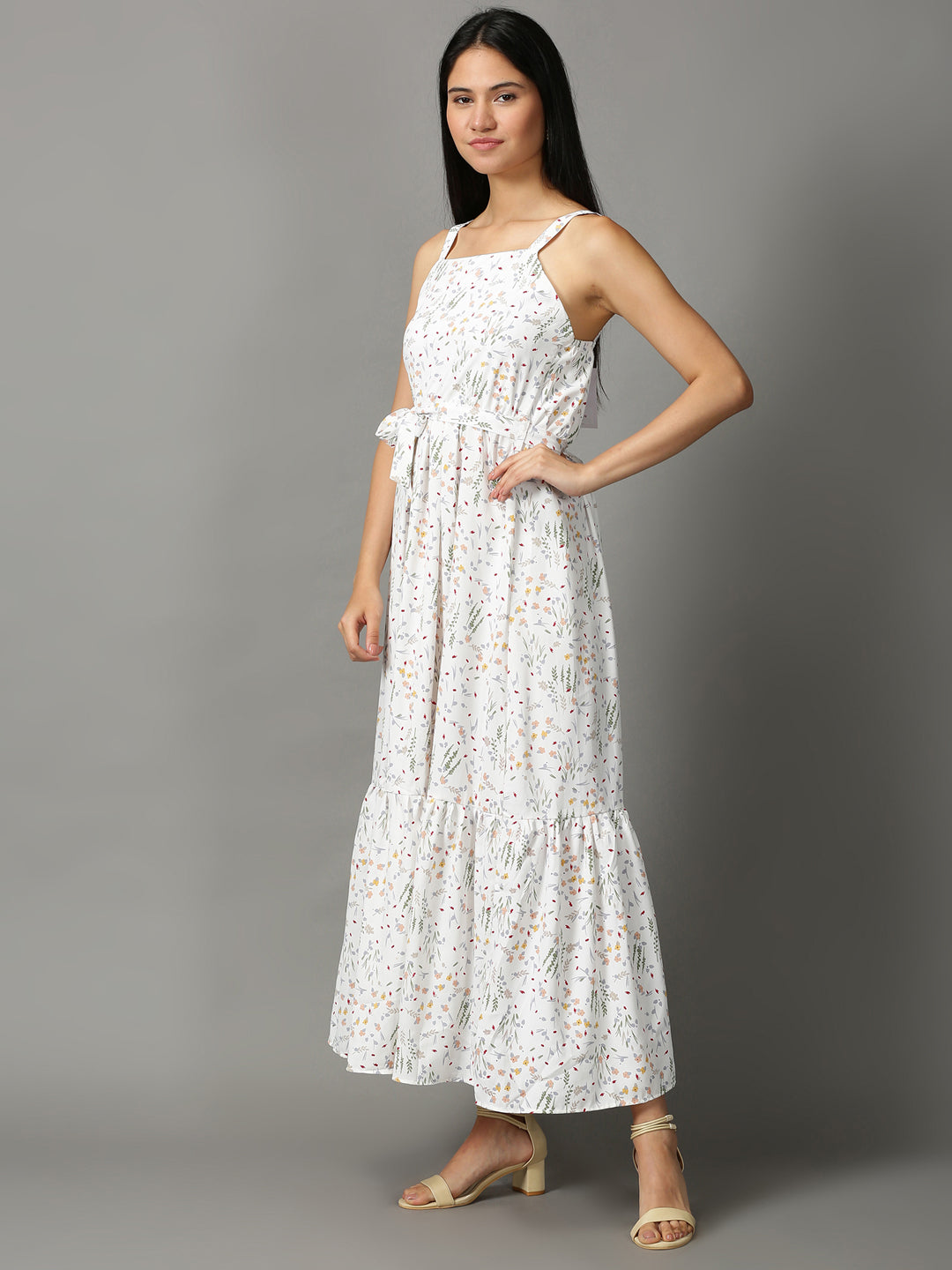 Women's White Printed Fit and Flare Dress