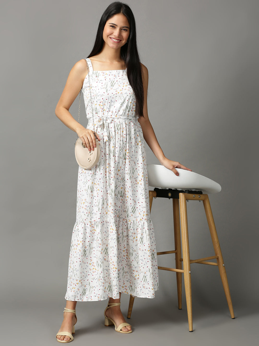 Women's White Printed Fit and Flare Dress