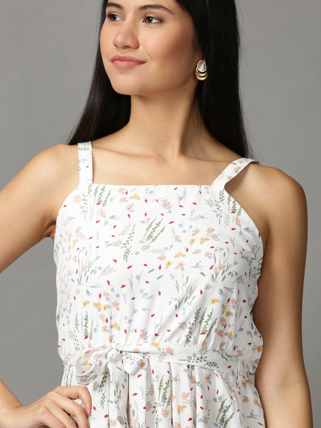 Women's White Printed Fit and Flare Dress