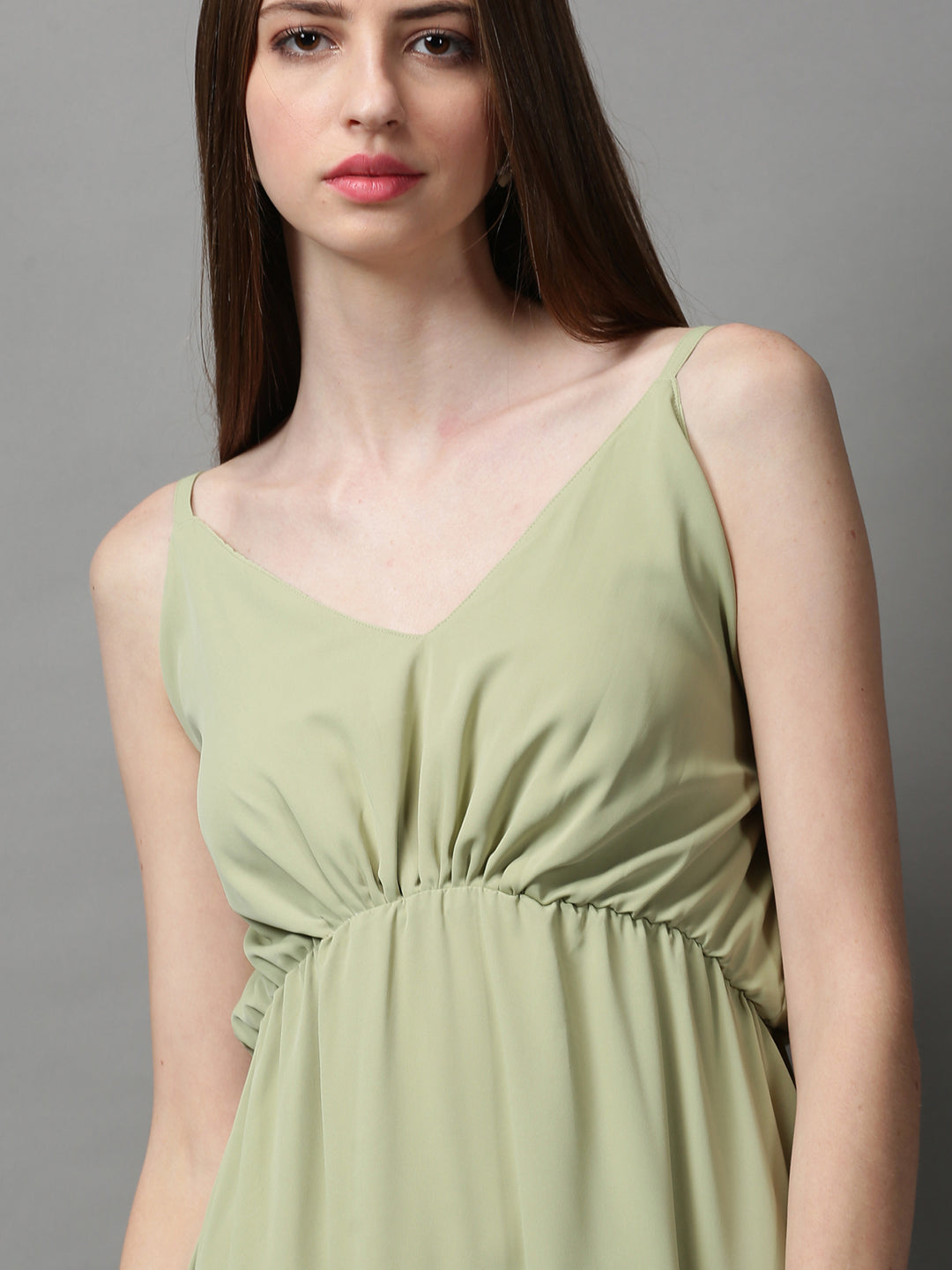 Women's Green Solid Fit and Flare Dress