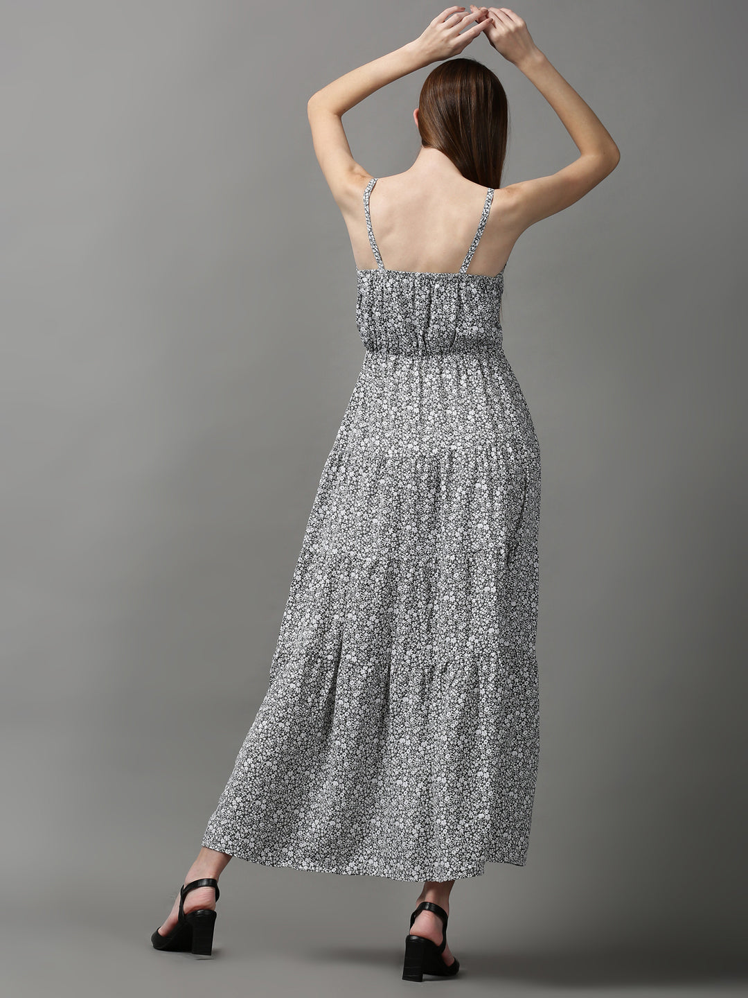 Women's Grey Printed Fit and Flare Dress