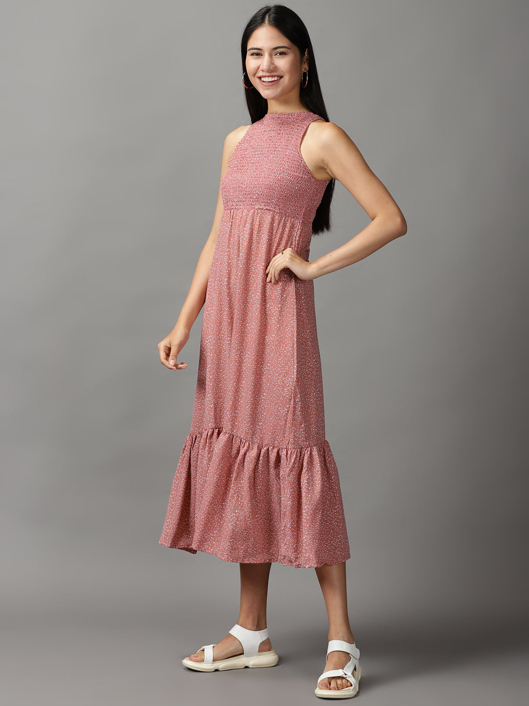 Women's Mauve Printed Fit and Flare Dress