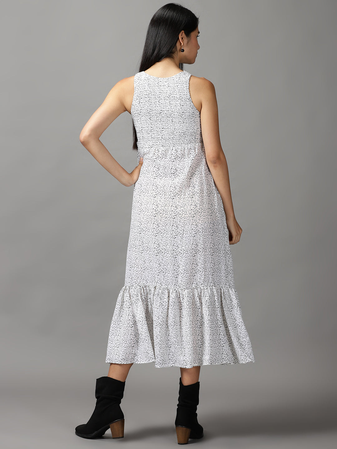 Women's White Printed Fit and Flare Dress