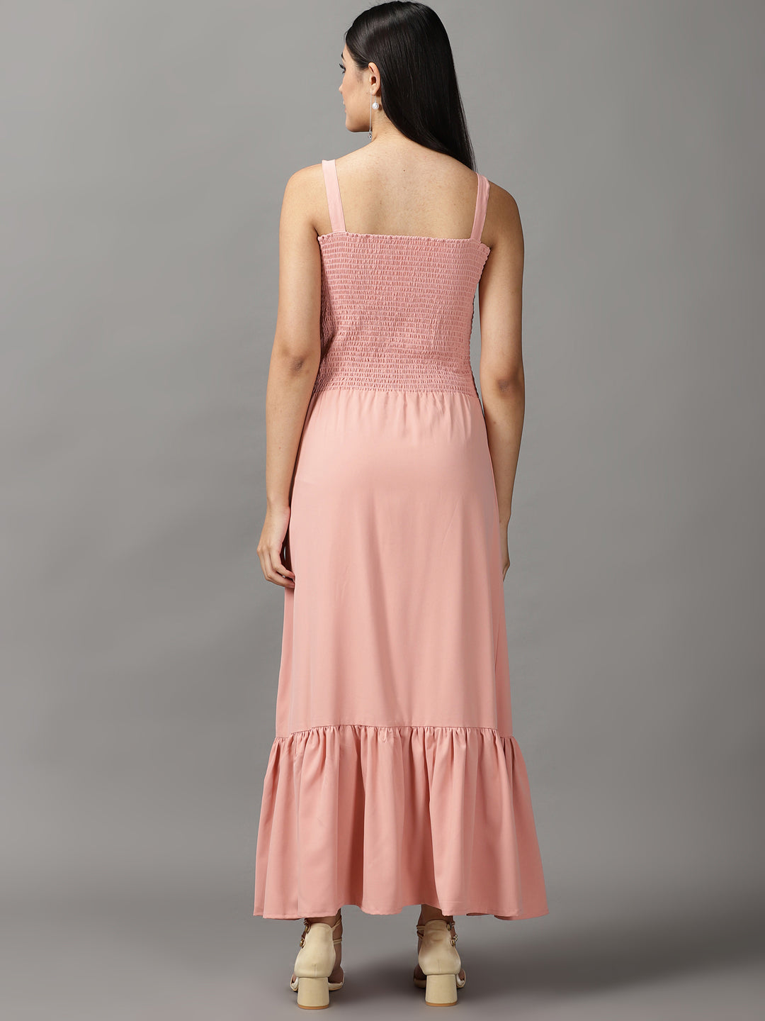 Women's Peach Solid Fit and Flare Dress