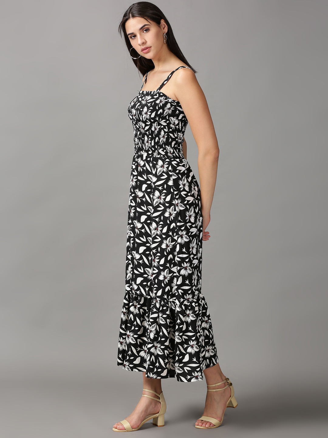 Women's Black Printed Fit and Flare Dress