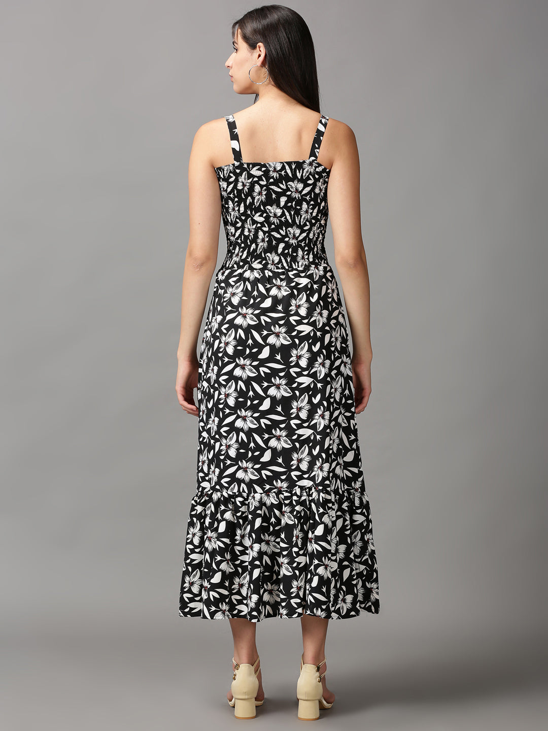 Women's Black Printed Fit and Flare Dress