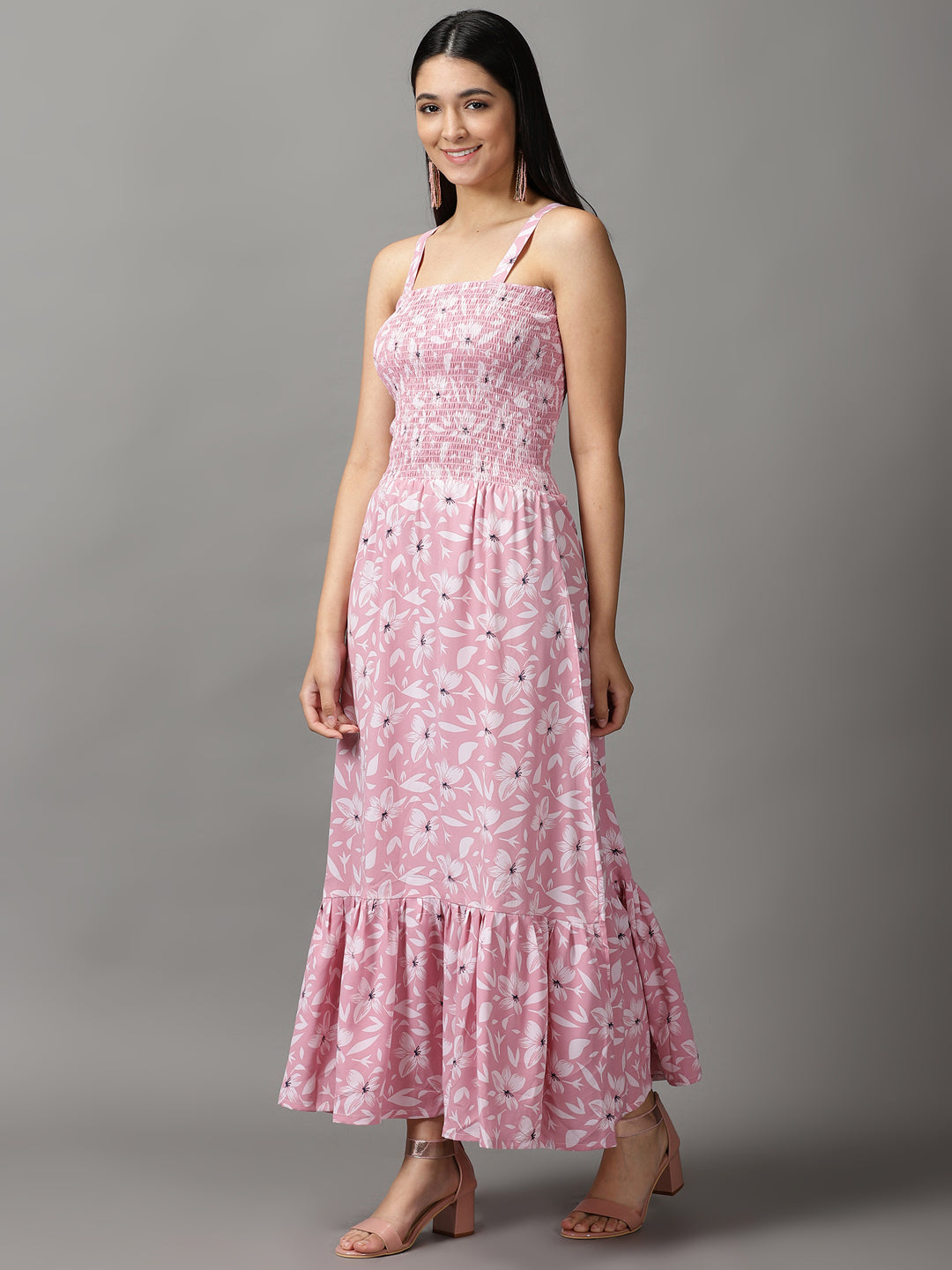 Women's Pink Floral Fit and Flare Dress