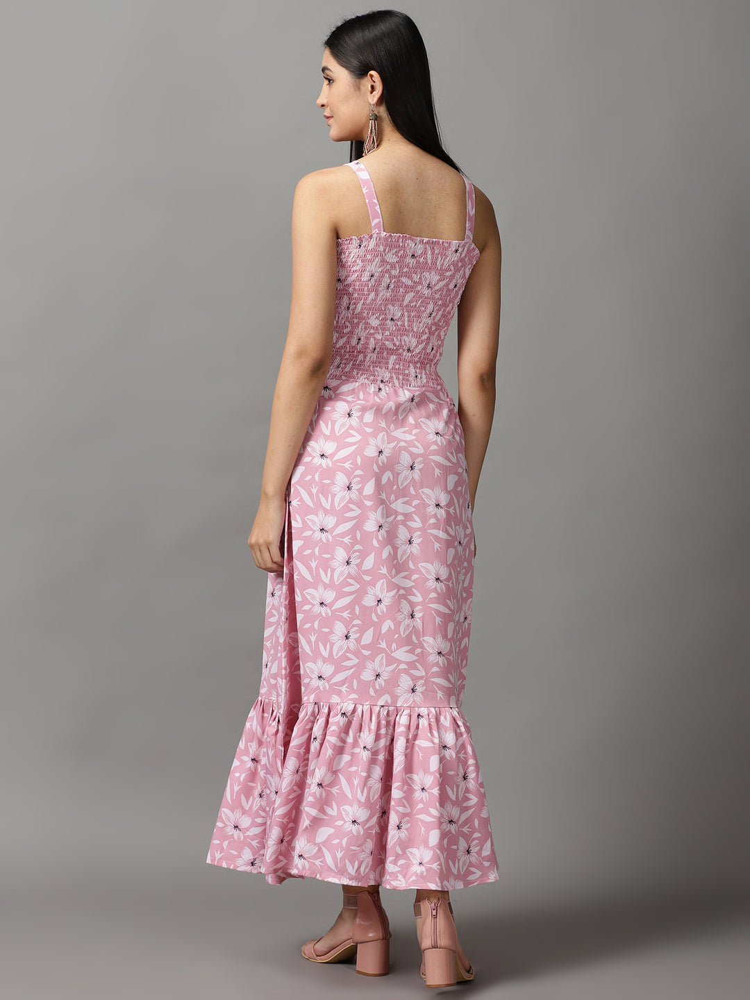 Women's Pink Floral Fit and Flare Dress