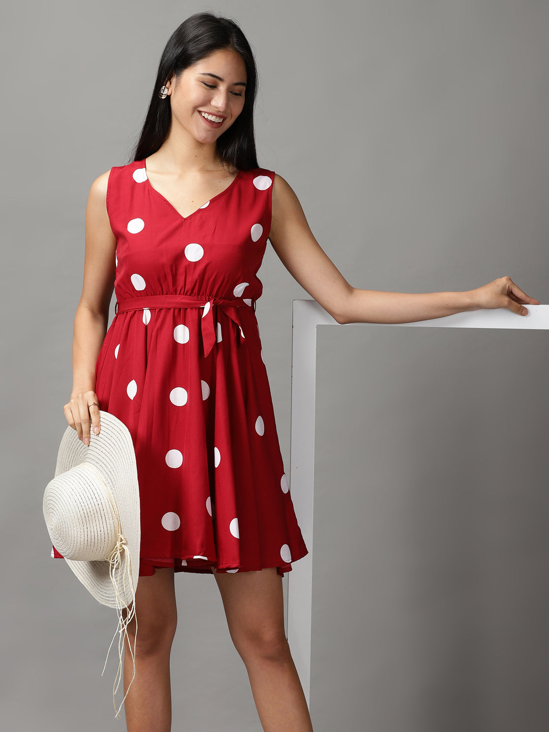 Women's Red Polka Dots Fit and Flare Dress