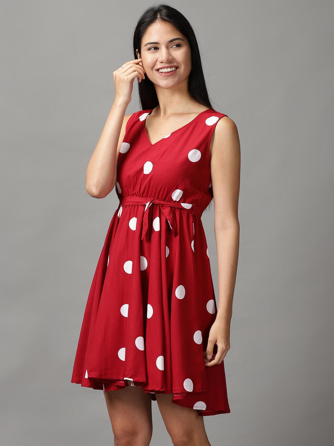 Women's Red Polka Dots Fit and Flare Dress