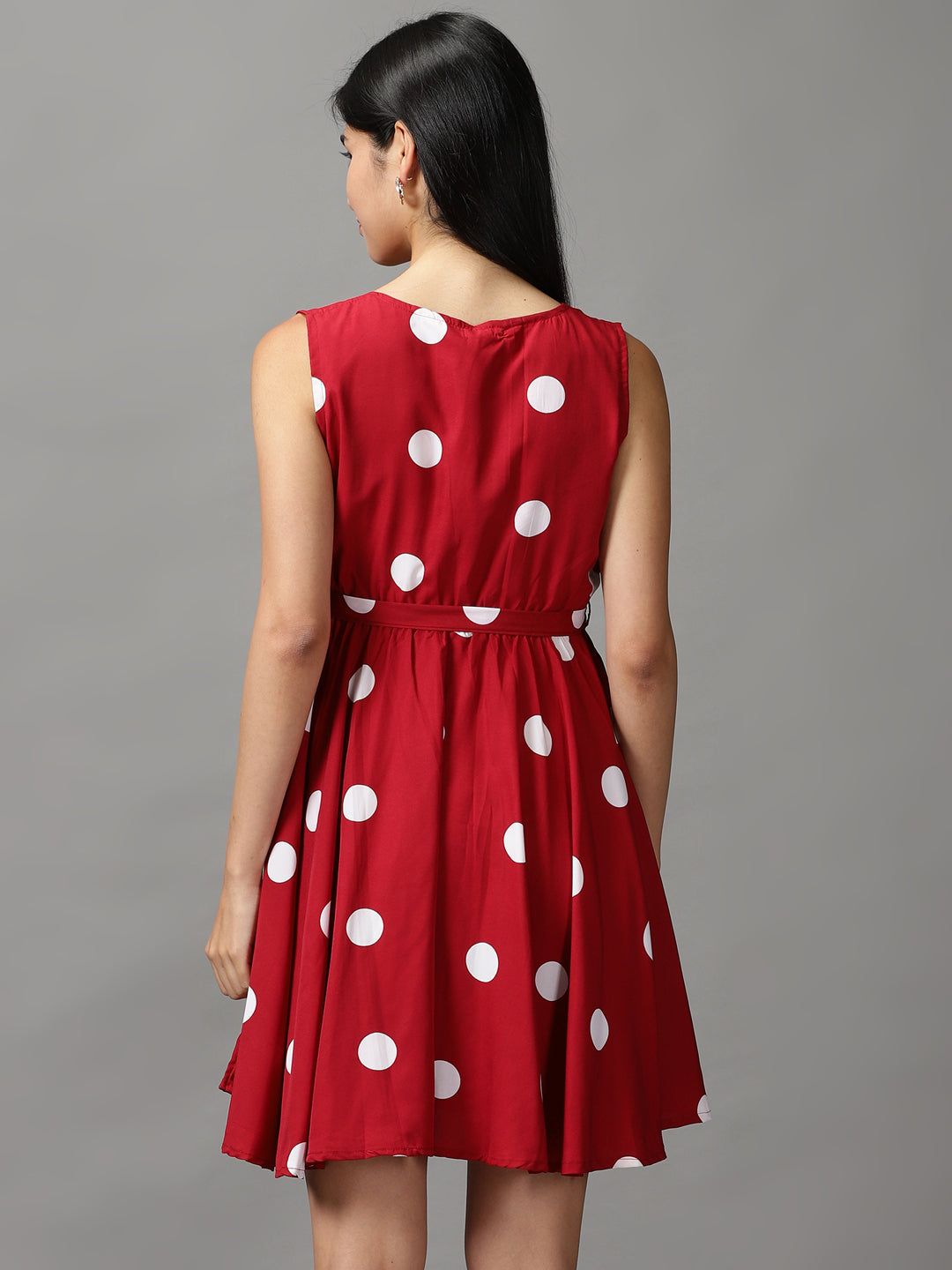 Women's Red Polka Dots Fit and Flare Dress