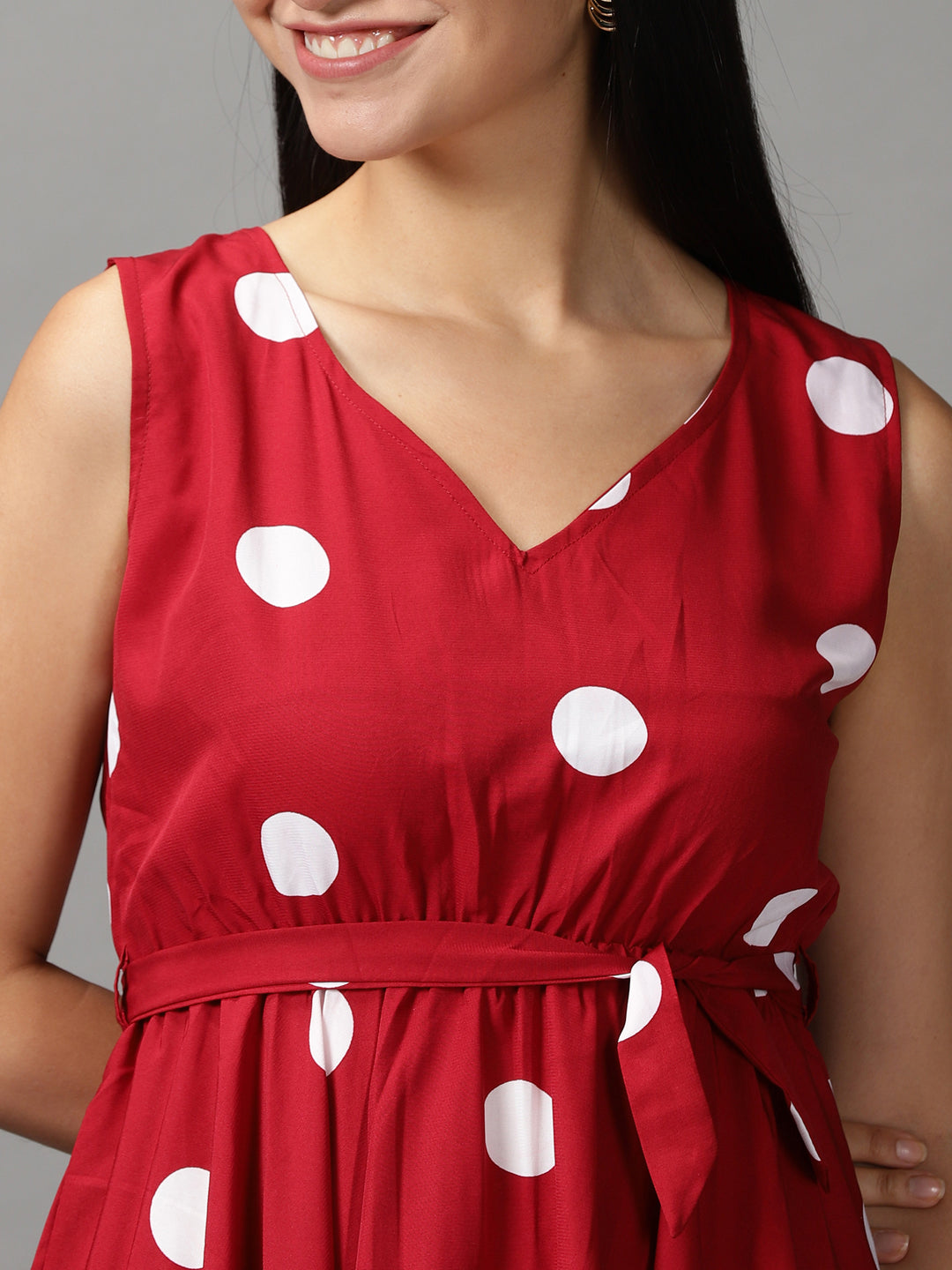 Women's Red Polka Dots Fit and Flare Dress