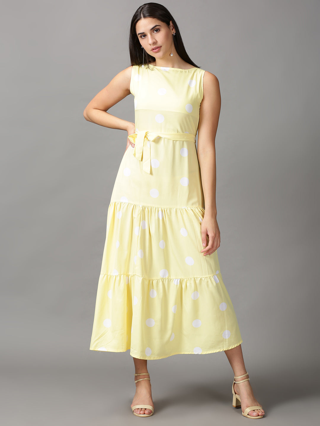 Women's Yellow Polka Dots Fit and Flare Dress