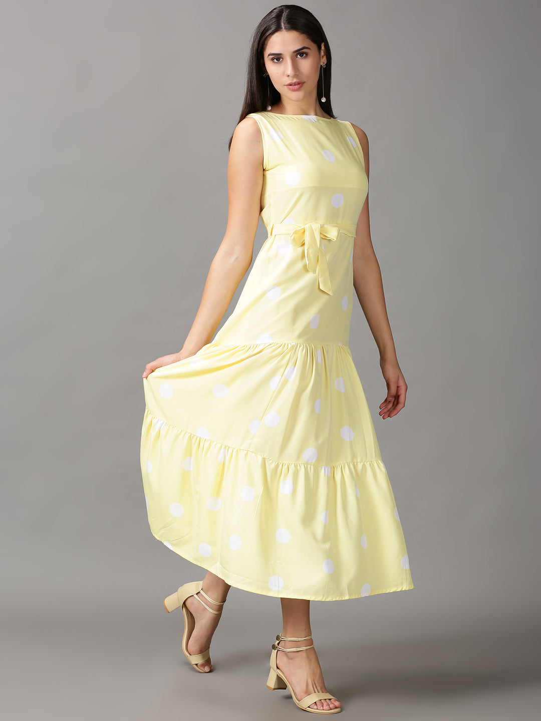 Women's Yellow Polka Dots Fit and Flare Dress