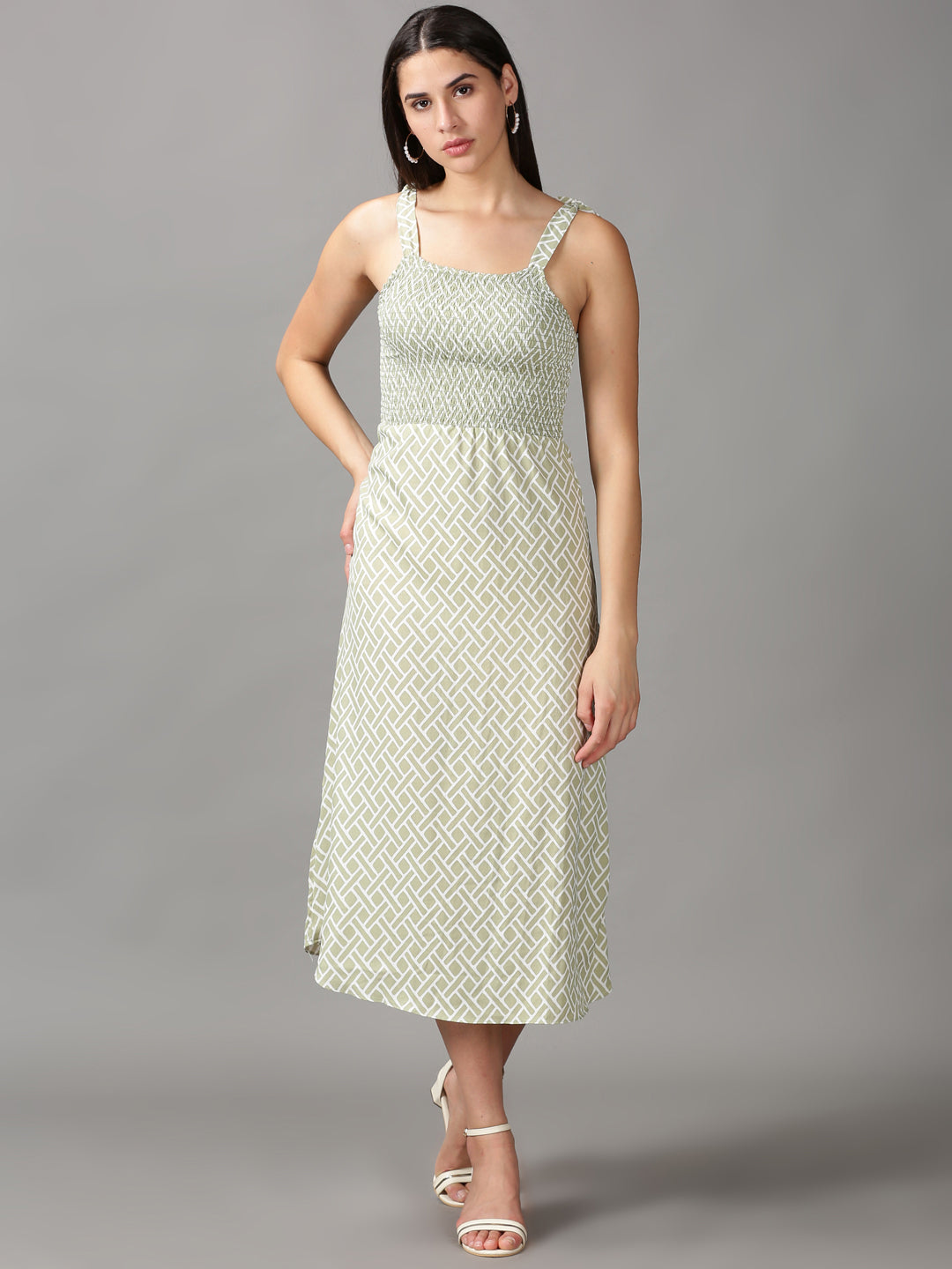 Women's Green Printed Fit and Flare Dress