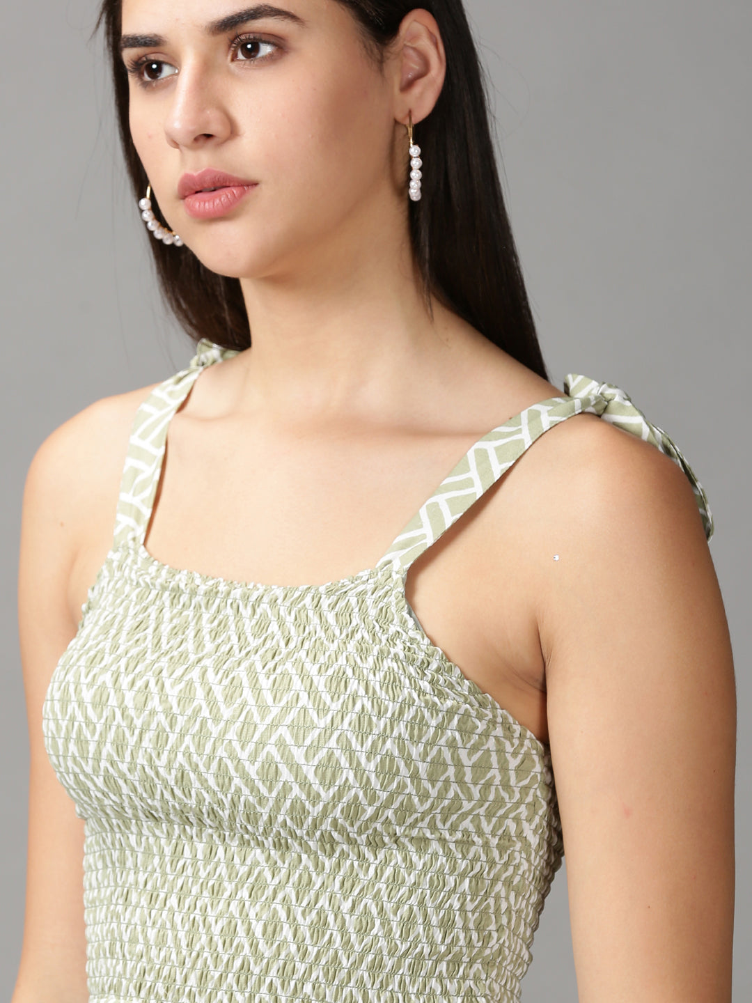 Women's Green Geometric Crepe Fit & Flare Dress