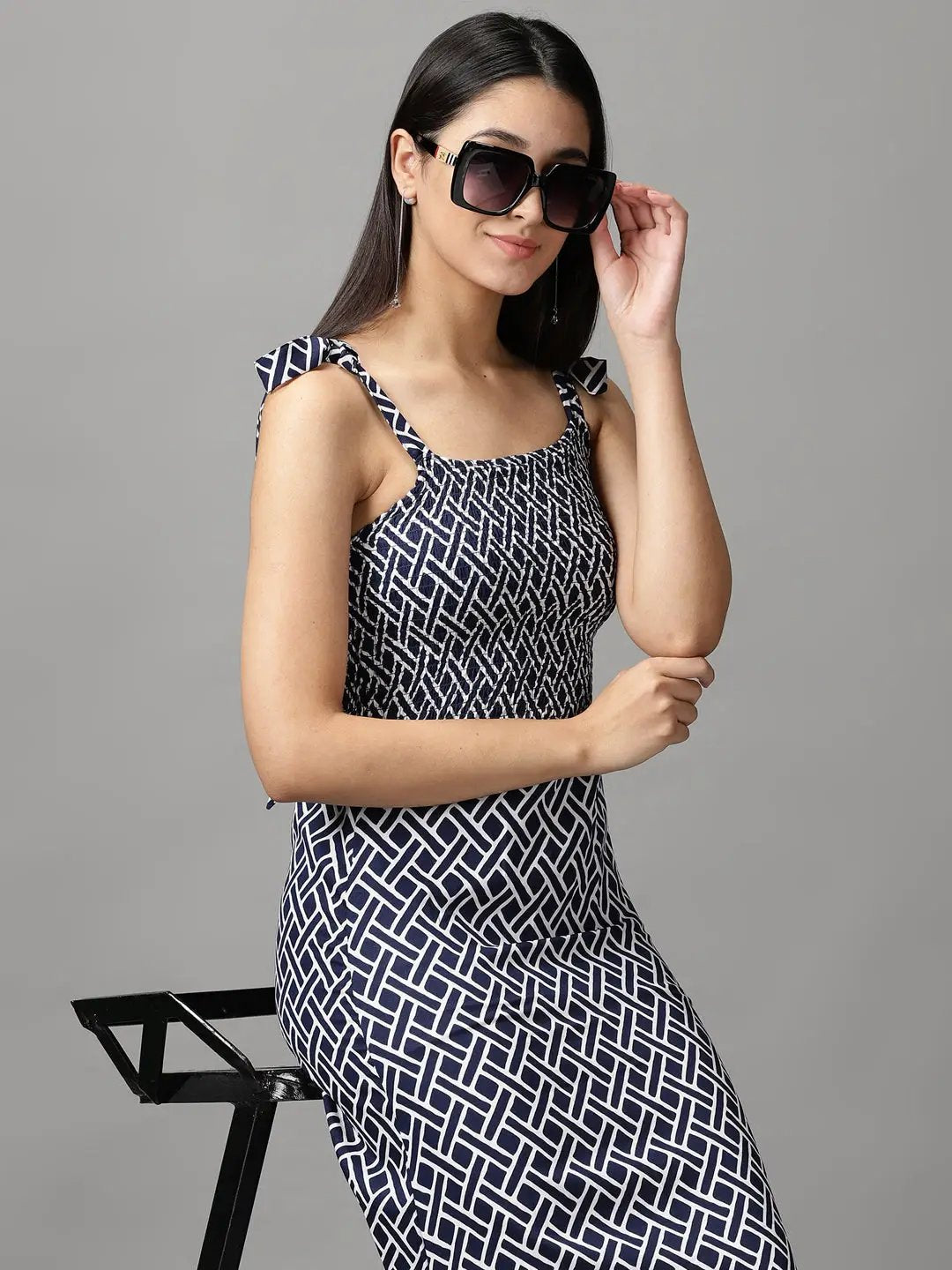 Shop Women's Navy Blue Fit & Flare Dress| Showoffff Shop Women's Navy Blue Fit & Flare Dress| Showoffff