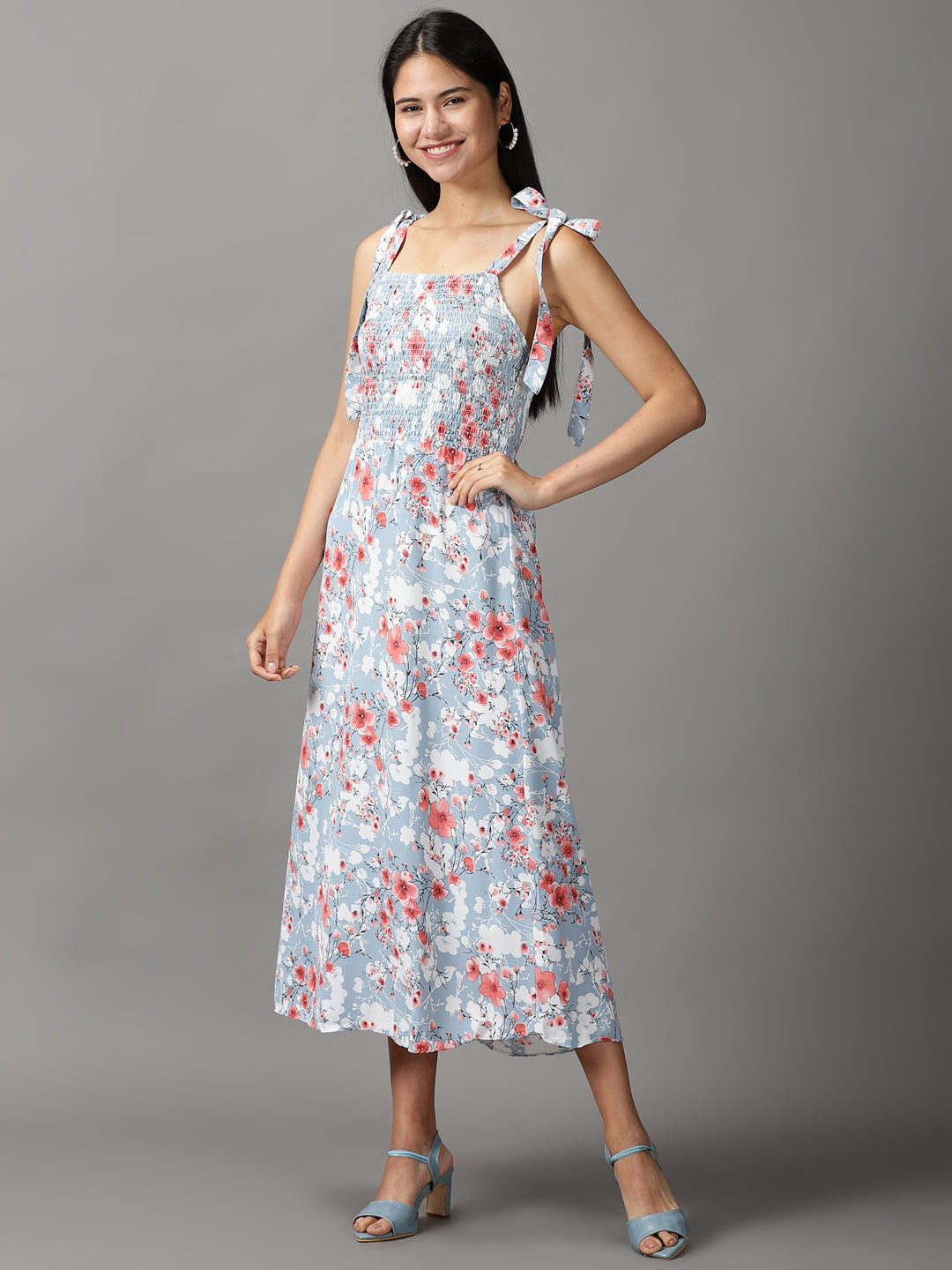 Women's Blue Floral A-Line Dress