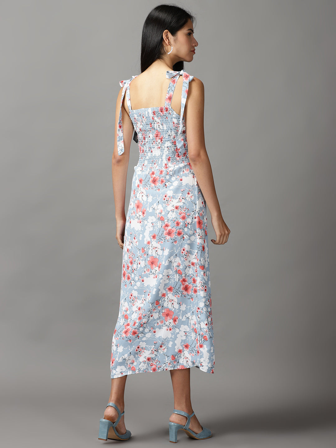 Women's Blue Floral A-Line Dress