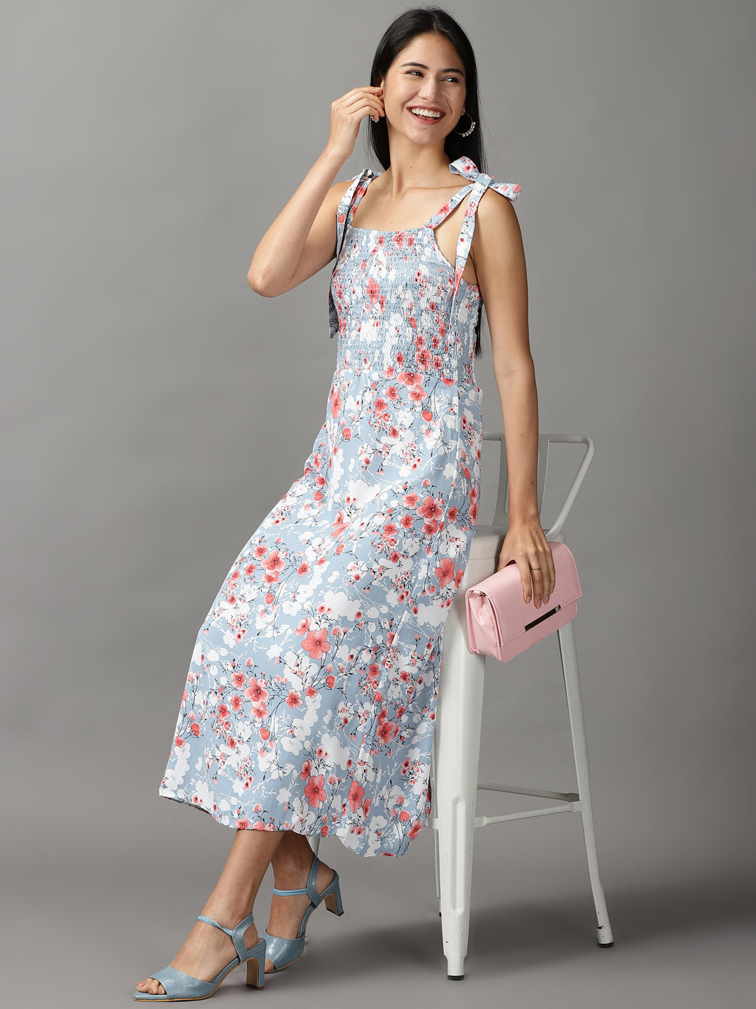 Women's Blue Floral A-Line Dress