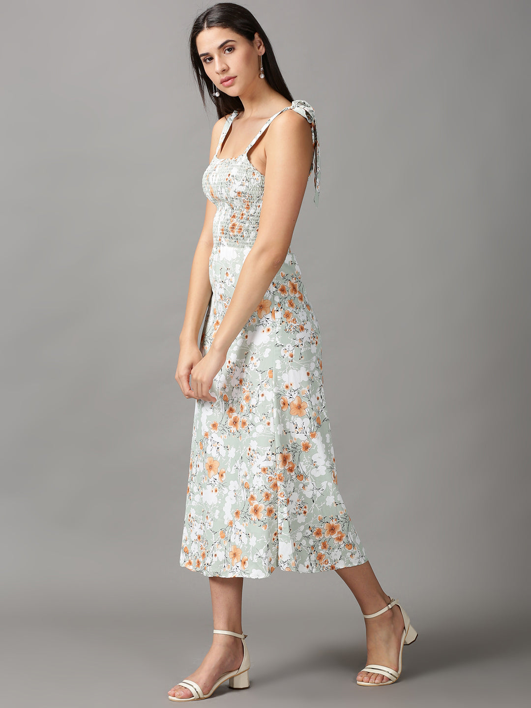 Women's Sea Green Printed A-Line Dress