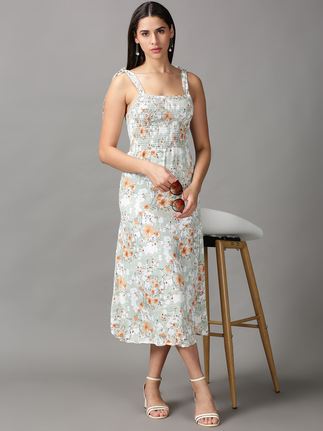 Women's Sea Green Printed A-Line Dress