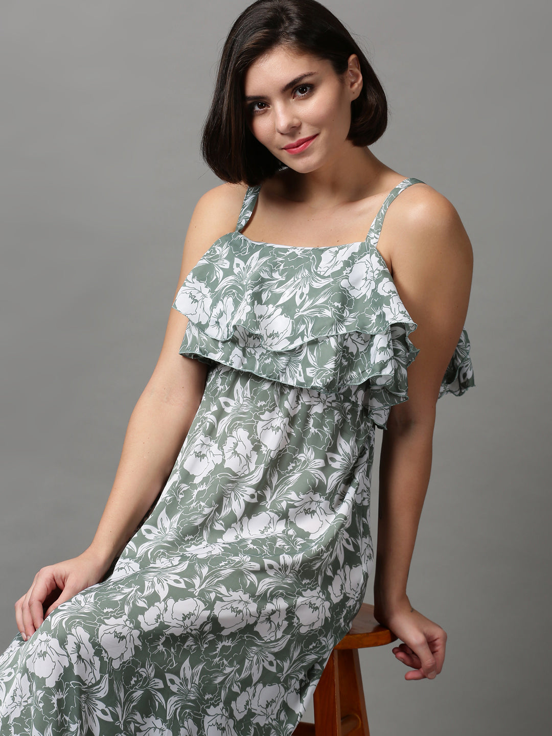 Women's Green Printed Fit and Flare Dress